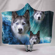 Siberian Husky With Ocean Print Hooded Blanket-Free Shipping - Deruj.com