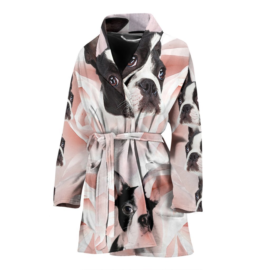 Boston Terrier Print Women's Bath Robe-Free Shipping - Deruj.com