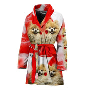 Pomeranian On White Print Women's Bath Robe-Free Shipping - Deruj.com