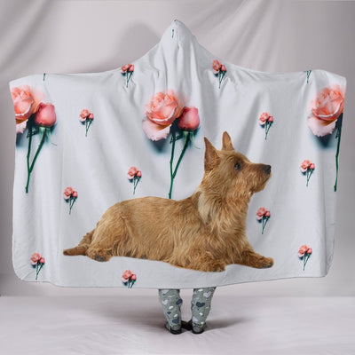Australian Terrier With Rose Print Hooded Blanket-Free Shipping - Deruj.com