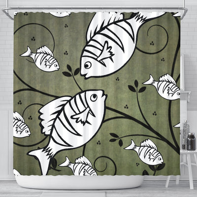 White Fish Print Shower Curtain-Free Shipping - Deruj.com