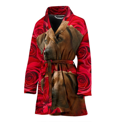 Rhodesian Ridgeback On Rose Print Women's Bath Robe-Free Shipping - Deruj.com