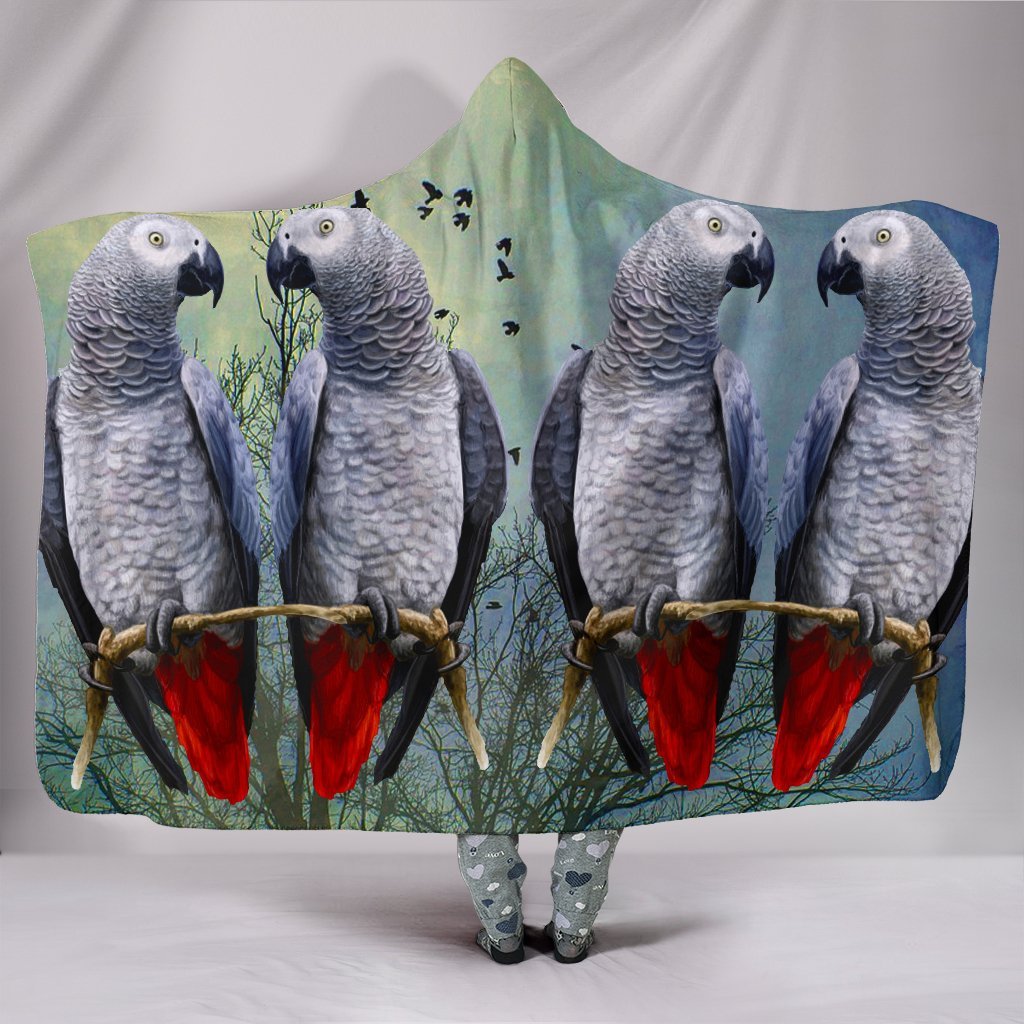 Lovely African Grey Parrot Print Hooded Blanket-Free Shipping - Deruj.com