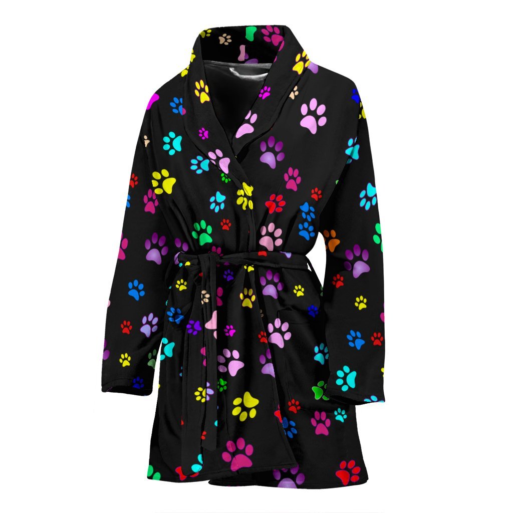 Colorful Paws Print Women's Bath Robe-Free Shipping - Deruj.com