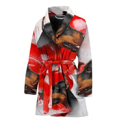 Dobermann On White Print Women's Bath Robe-Free Shipping - Deruj.com