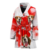 Beagle On White Print Women's Bath Robe-Free Shipping - Deruj.com