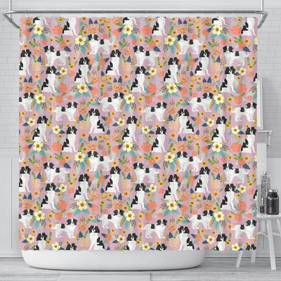 Japanese Chin Dog Floral Print Shower Curtains-Free Shipping - Deruj.com