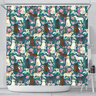 Labrador Dog Floral Print Shower Curtain-Free Shipping - Deruj.com