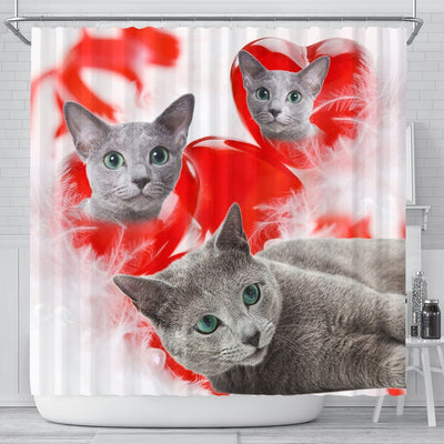 Cute Russian Blue Cat Print Shower Curtains-Free Shipping - Deruj.com