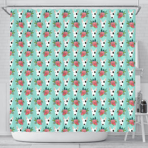 Bull Terrier Dog Floral Print Shower Curtains-Free Shipping - Deruj.com