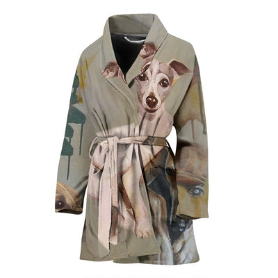Greyhound Dog Print Women's Bath Robe-Free Shipping - Deruj.com