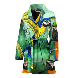 Blue And Yellow Macaw Parrot Print Women's Bath Rob-Free Shipping - Deruj.com