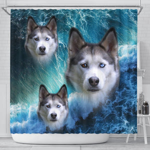 Siberian Husky On Ocean Print Shower Curtains-Free Shipping - Deruj.com