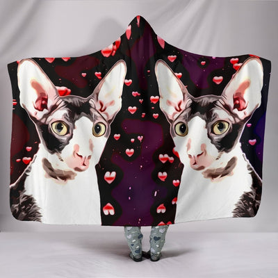 Cornish Rex Cat Love bubbles Print Hooded Blanket-Free Shipping - Deruj.com
