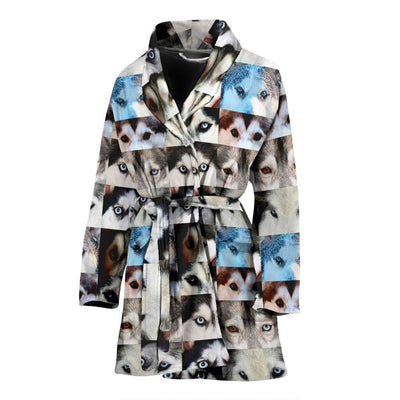 Siberian Husky Dog Eyes Pattern Print Women's Limited Edition Bath Robe-Free Shipping - Deruj.com