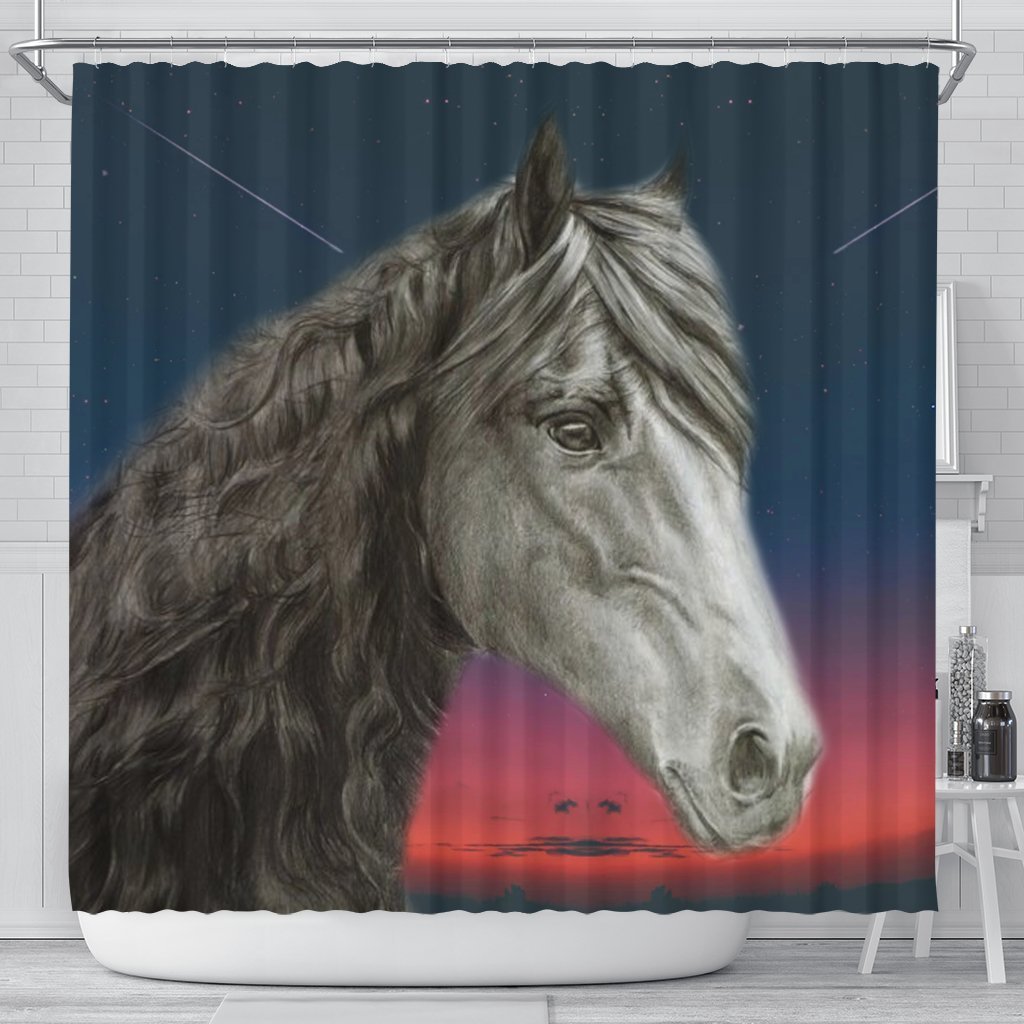 Amazing Friesian horse Print Shower Curtain-Free Shipping - Deruj.com