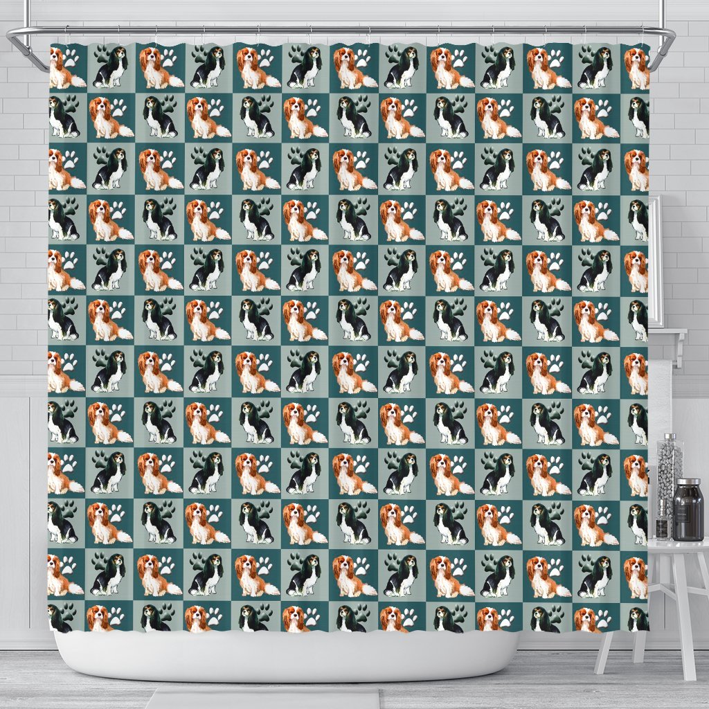 Cavalier King Charles Spaniel Dog With Paws Print Shower Curtains-Free Shipping - Deruj.com