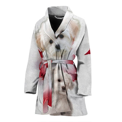 Cute Maltese Print Women's Bath Robe-Free Shipping - Deruj.com