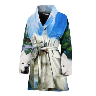 American Eskimo Print Women's Bath Robe-Free Shipping - Deruj.com