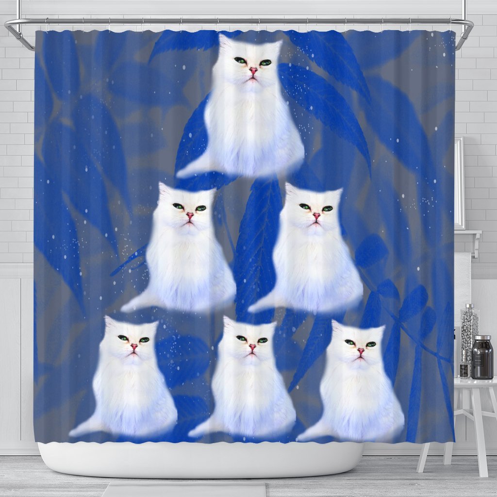 White Persian Cat Print Shower Curtains-Free Shipping - Deruj.com