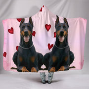 Doberman Pinscher Red Heart Print Hooded Blanket-Free Shipping - Deruj.com