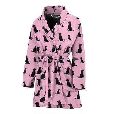 Black Labrador On Pink Print Women's Bath Robe-Free Shipping - Deruj.com