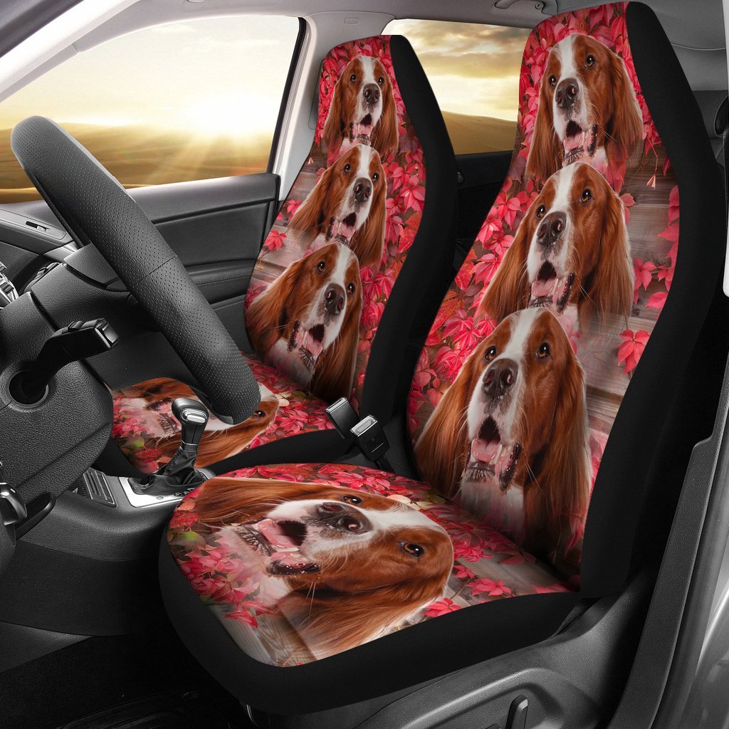 Irish Red and White Setter On Flower Print Car Seat Covers-Free Shipping - Deruj.com