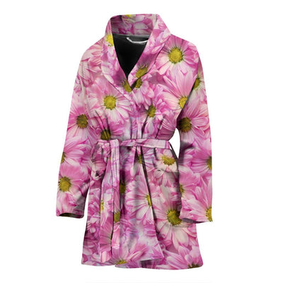 Pink Daisy Flower Print Women's Bath Robe-Free Shipping - Deruj.com