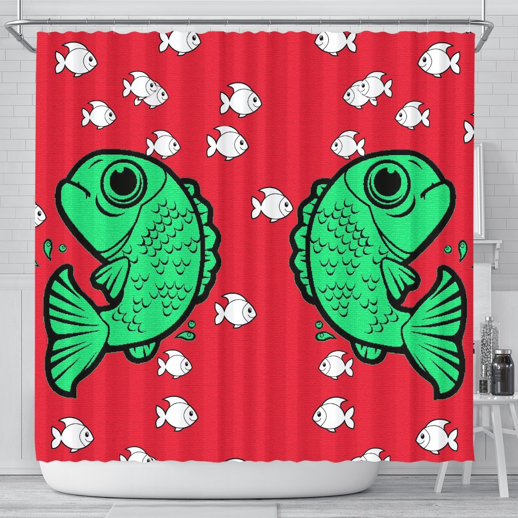 Fish Print On Red Shower Curtain-Free Shipping - Deruj.com