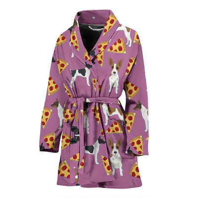 Rat Terrier Dog On Pizza Print Women's Bath Robe-Free Shipping - Deruj.com