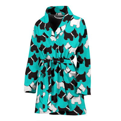 Scottish Terrier Dog Pattern Print Women's Bath Robe-Free Shipping - Deruj.com