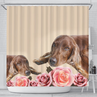 Irish Setter With Rose Print Shower Curtain-Free Shipping - Deruj.com