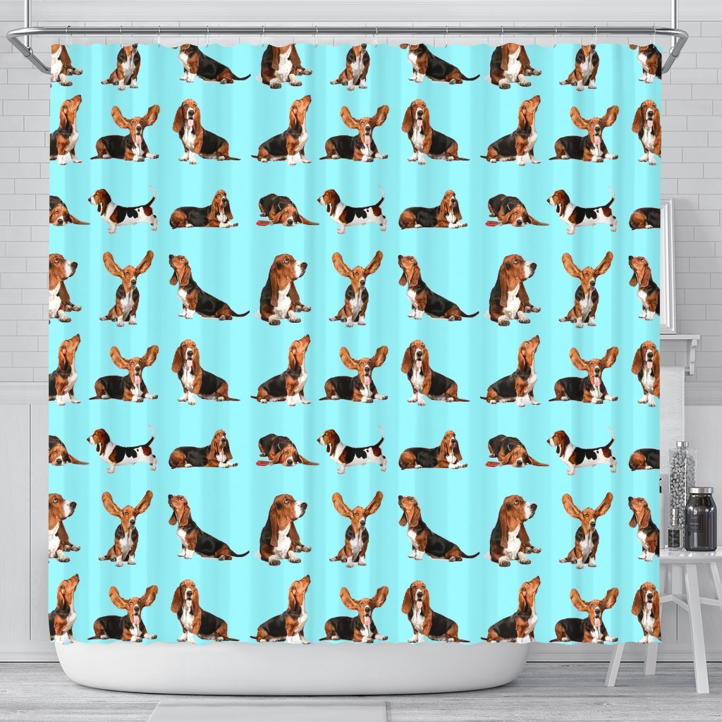 Basset Hound Dog Pattern Print Shower Curtains-Free Shipping
