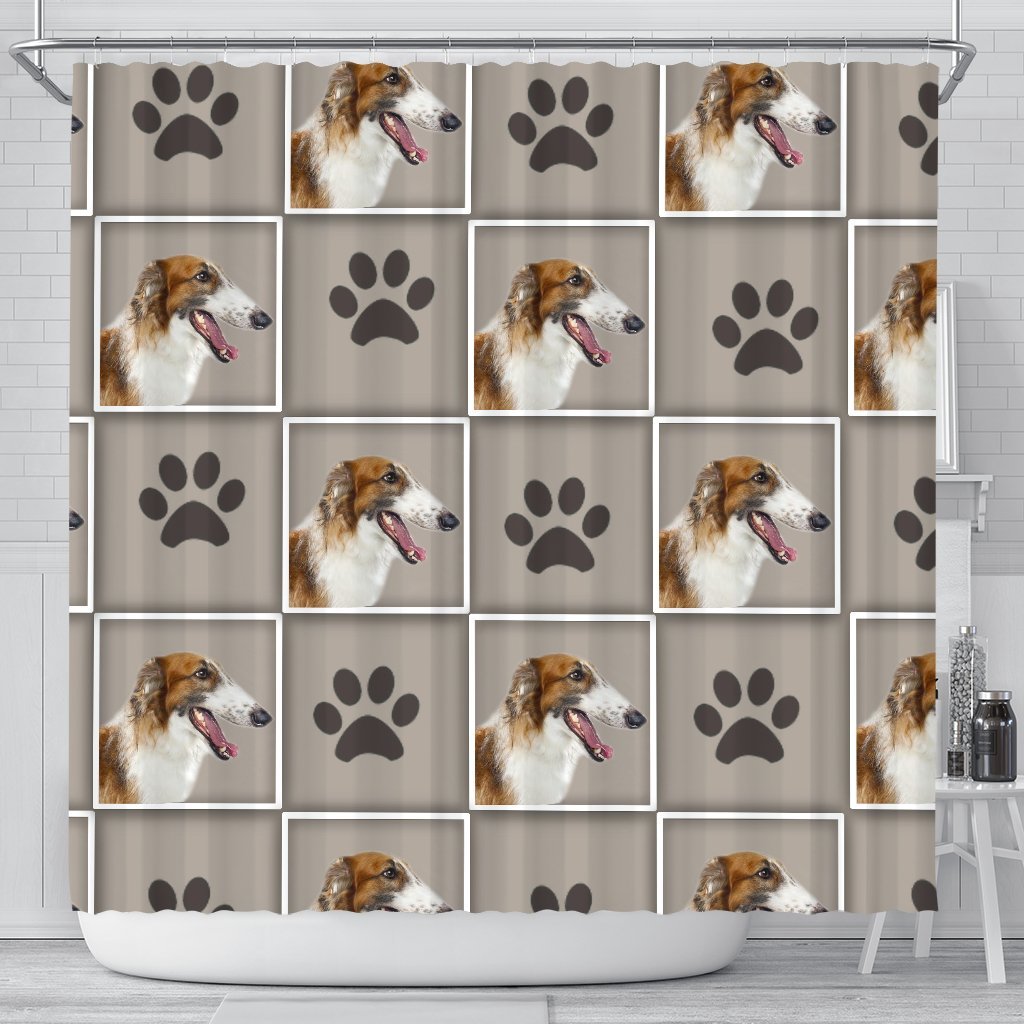 Borzoi Dog With Paws Print Shower Curtain-Free Shipping - Deruj.com