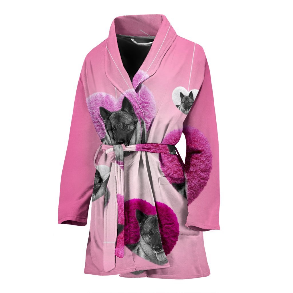 Norwegian Elkhound dog Print Women's Bath Robe-Free Shipping - Deruj.com