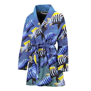 Cynotilapia Afra Fish Print Women's Bath Robe-Free Shipping - Deruj.com