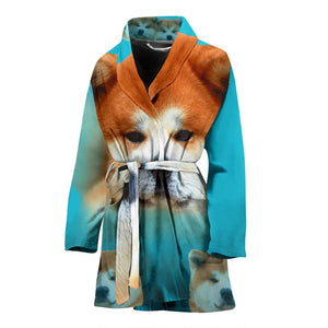 Cute Akita Dog Print Women's Bath Robe-Free Shipping - Deruj.com