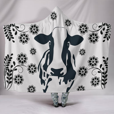 Cow Print with floral Hooded Blanket-Free Shipping - Deruj.com