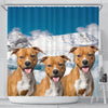 American Staffordshire Terrier On Sky Blue Print Shower Curtains-Free Shipping - Deruj.com