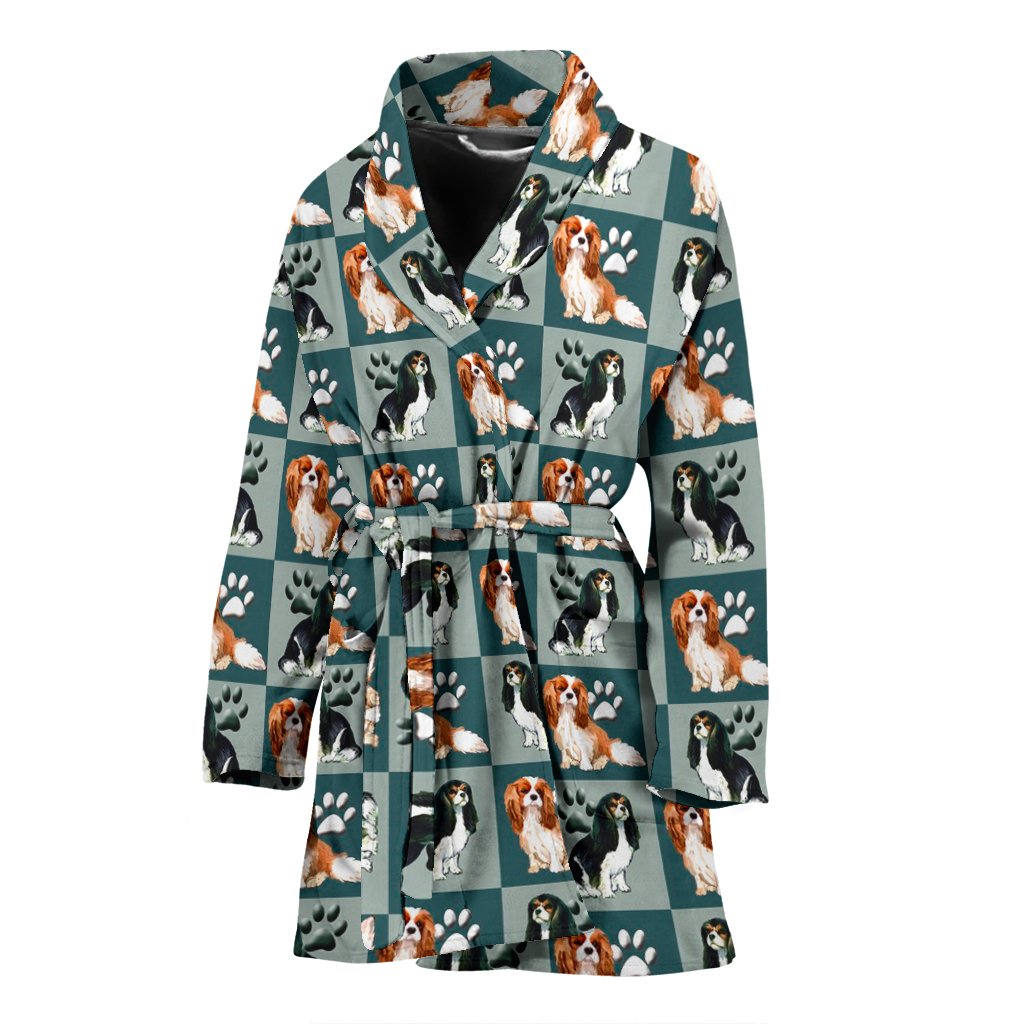 Caveliar King Charles Spaniel Dog Pattern Print Women's Bath Robe-Free Shipping - Deruj.com