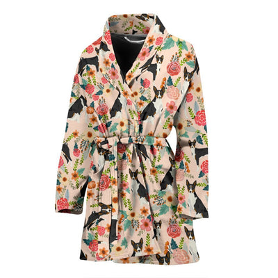 Basenji Dog Floral Print Women's Bath Robe-Free Shipping - Deruj.com