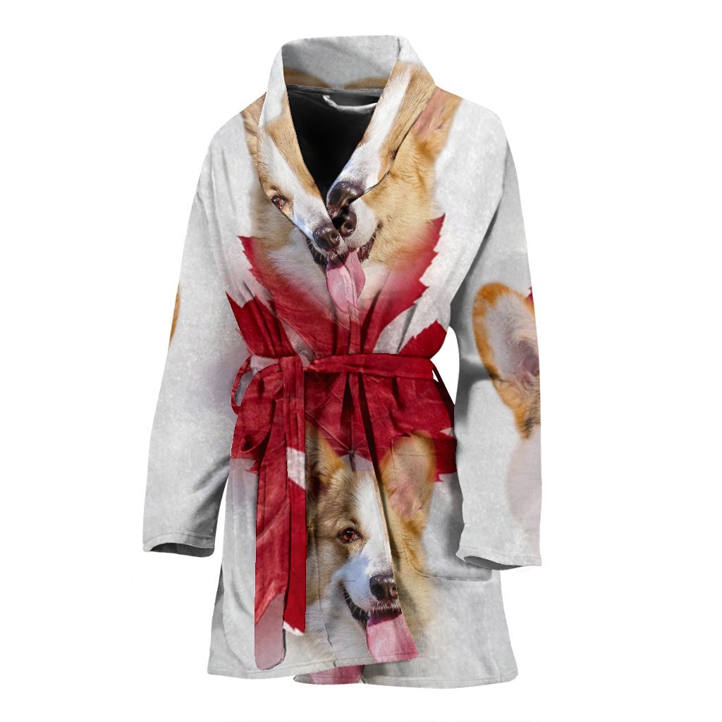 Pembroke Welsh Corgi On White Print Women's Bath Robe-Free Shipping - Deruj.com