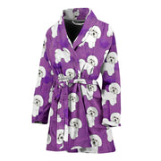 Bichon Frise Dog Pattern Print Women's Bath Robe-Free Shipping - Deruj.com