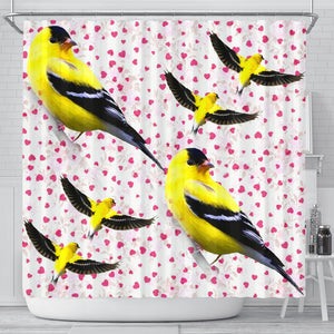 American Goldfinch Bird On Hearts Print Shower Curtains-Free Shipping - Deruj.com