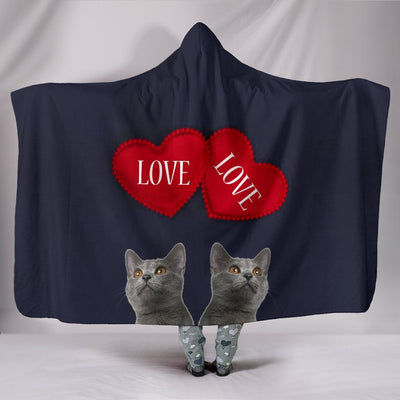 Chartreux Cat Love Print Hooded Blanket-Free Shipping - Deruj.com