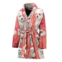 Maltese Dog On Pink Print Women's Bath Robe-Free Shipping - Deruj.com