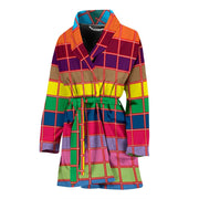 Multicolor Square Print Women's Bath Robe-Free Shipping - Deruj.com