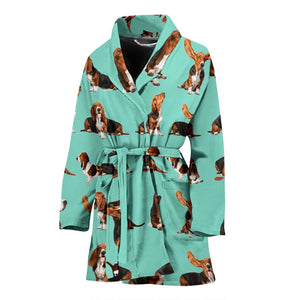 Amazing Basset Hound Dog Pattern Print Women's Bath Robe-Free Shipping - Deruj.com