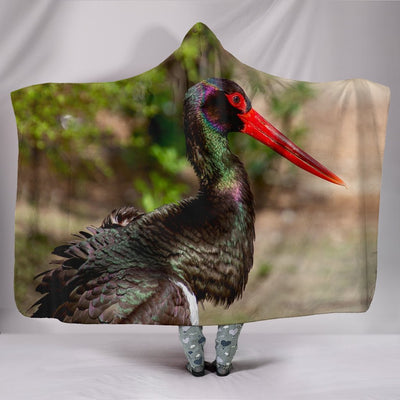 Black Stork Bird Print Hooded Blanket-Free Shipping - Deruj.com