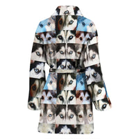 Siberian Husky Dog Eyes Pattern Print Women's Limited Edition Bath Robe-Free Shipping - Deruj.com